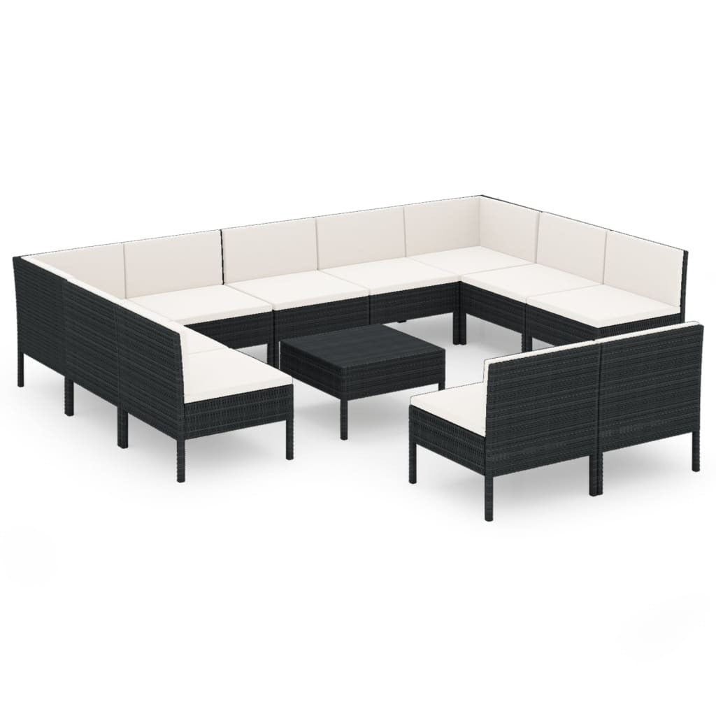 12 Piece Patio Lounge Set with Cushions Poly Rattan Black