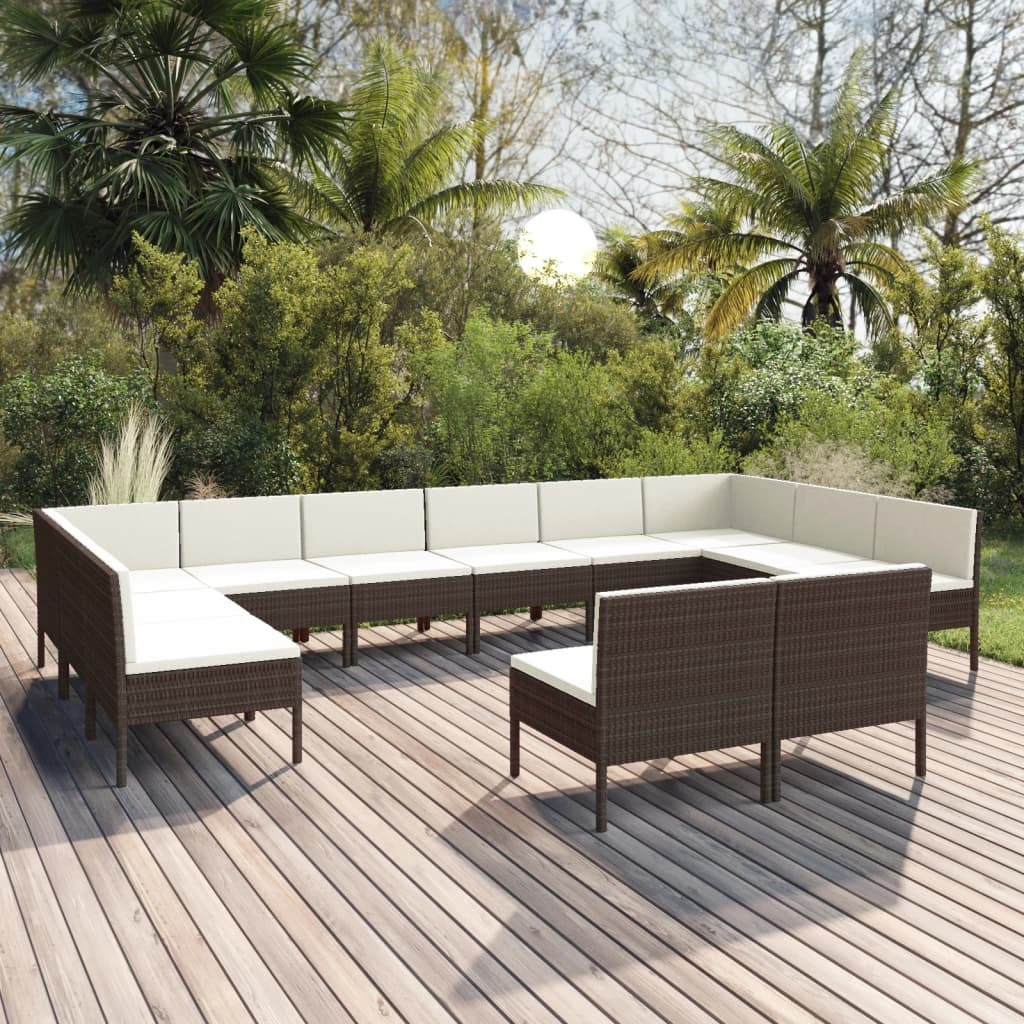 12 Piece Patio Lounge Set with Cushions Poly Rattan Brown