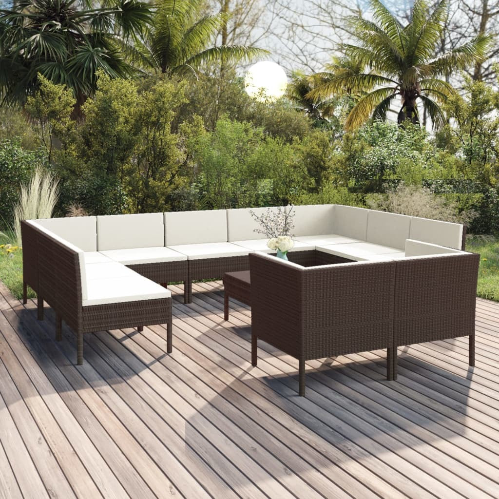 12 Piece Patio Lounge Set with Cushions Poly Rattan Brown