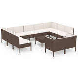 12 Piece Patio Lounge Set with Cushions Poly Rattan Brown