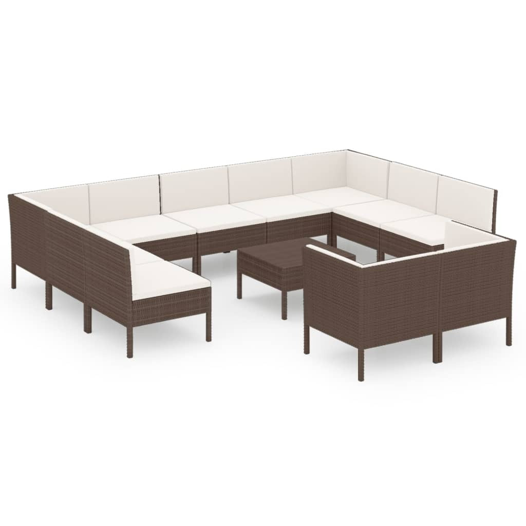12 Piece Patio Lounge Set with Cushions Poly Rattan Brown
