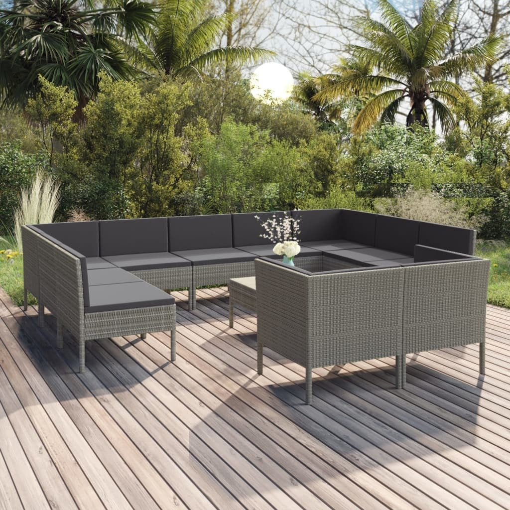 12 Piece Patio Lounge Set with Cushions Poly Rattan Gray