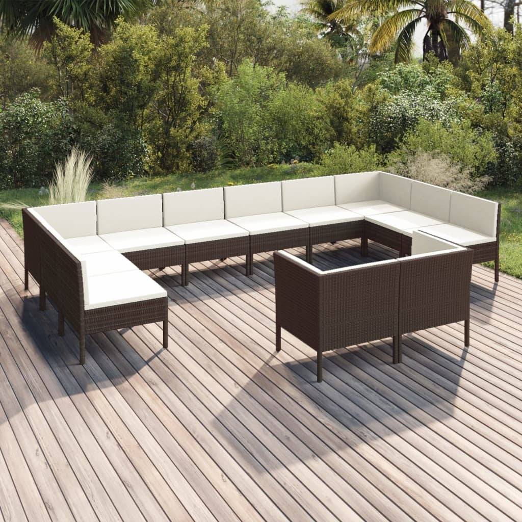 12 Piece Patio Lounge Set with Cushions Poly Rattan Brown
