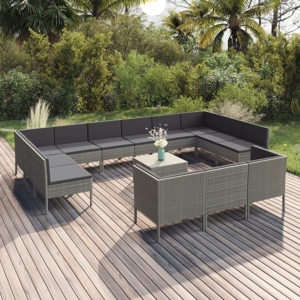 14 Piece Patio Lounge Set with Cushions Poly Rattan Gray