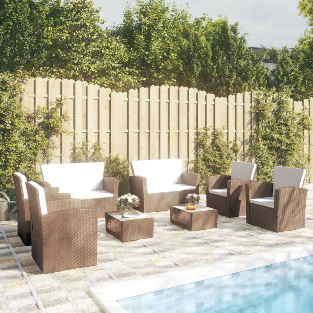 8 Piece Patio Lounge Set with Cushions Poly Rattan Brown