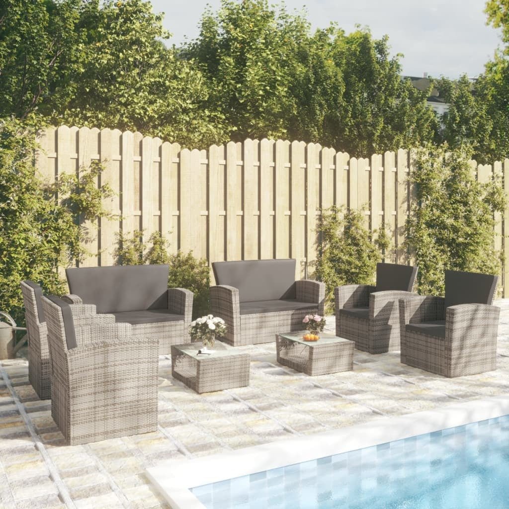 8 Piece Patio Lounge Set with Cushions Poly Rattan Gray