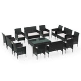 16 Piece Patio Lounge Set with Cushions Poly Rattan Black