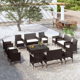 16 Piece Patio Lounge Set with Cushions Poly Rattan Black