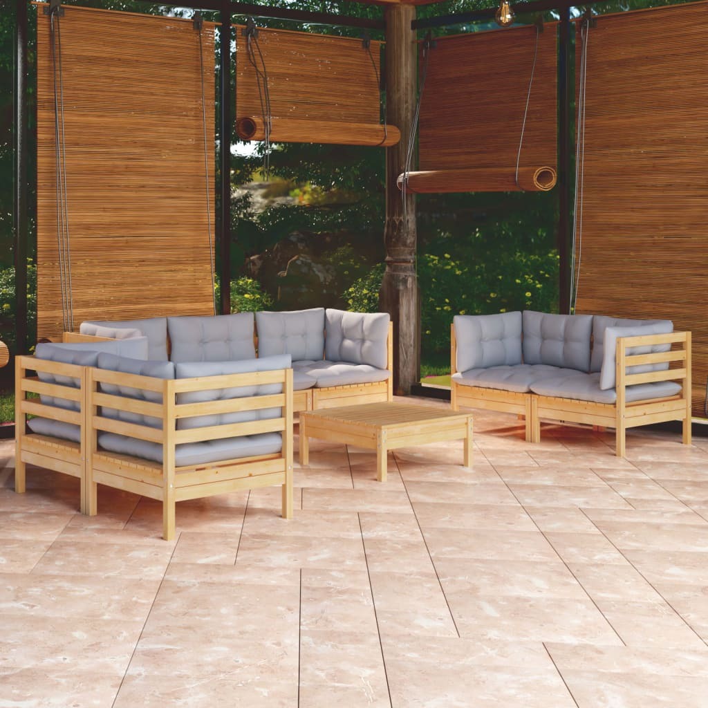 8 Piece Patio Lounge Set with Gray Cushions Solid Pinewood
