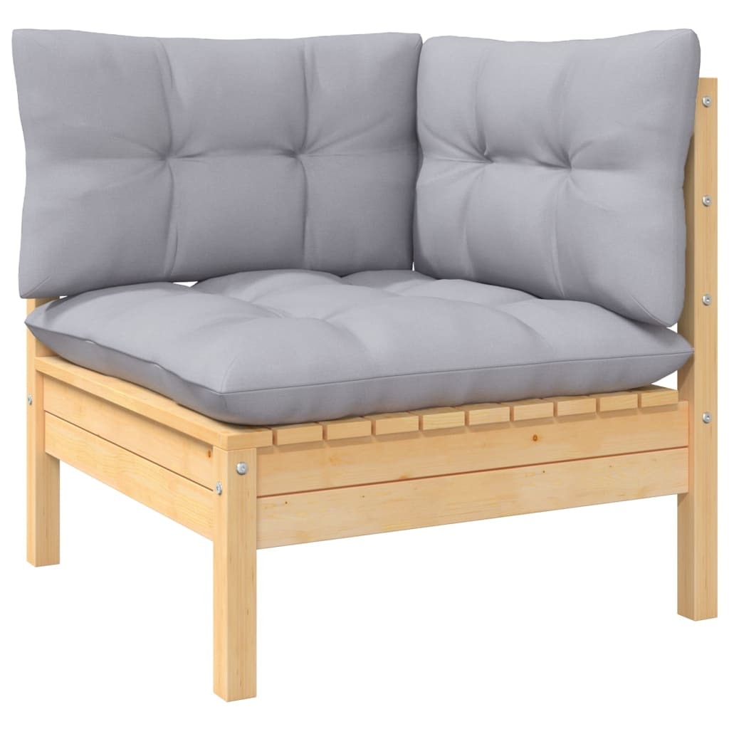 10 Piece Patio Lounge Set with Gray Cushions Solid Pinewood