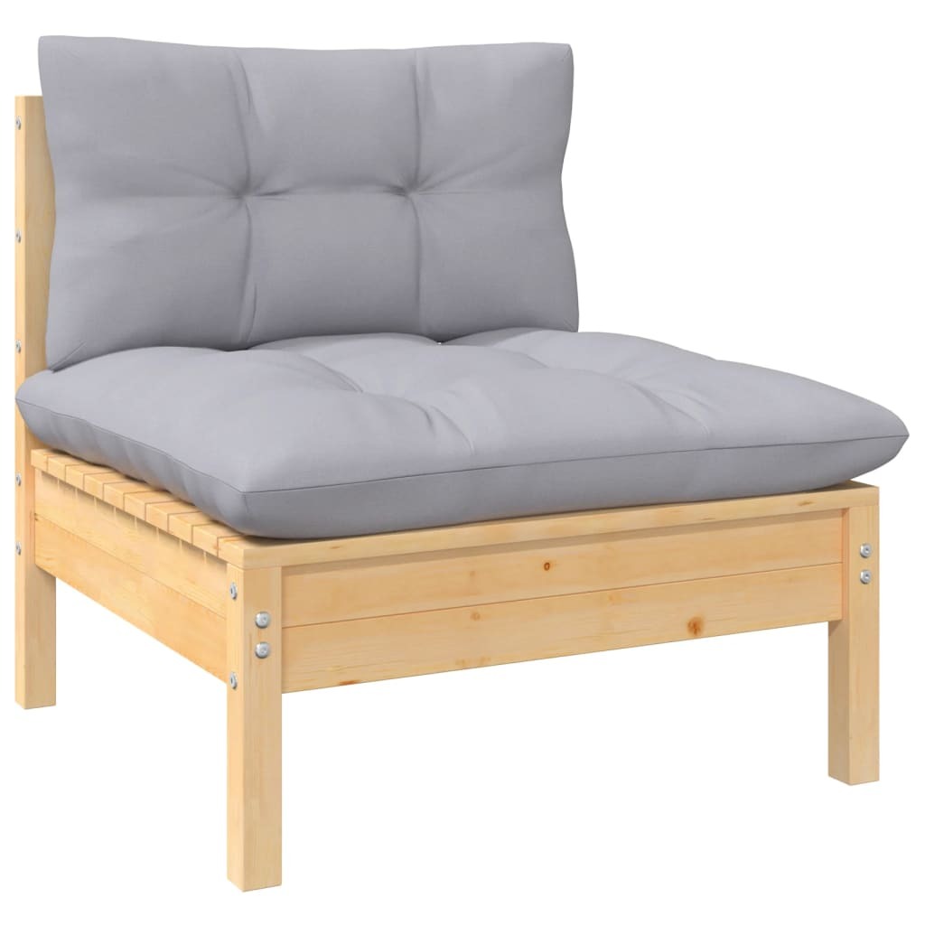 10 Piece Patio Lounge Set with Gray Cushions Solid Pinewood