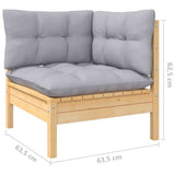 10 Piece Patio Lounge Set with Gray Cushions Solid Pinewood