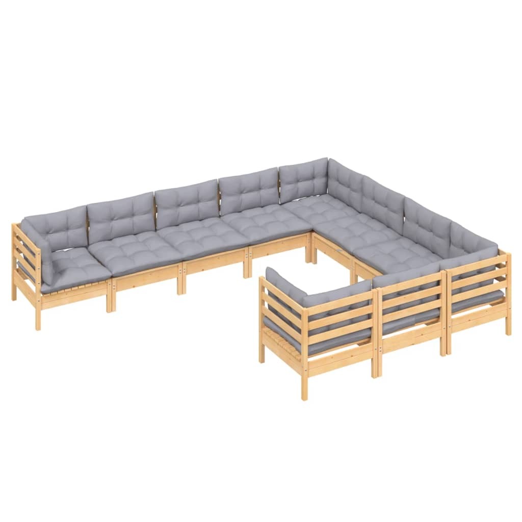 10 Piece Patio Lounge Set with Gray Cushions Pinewood
