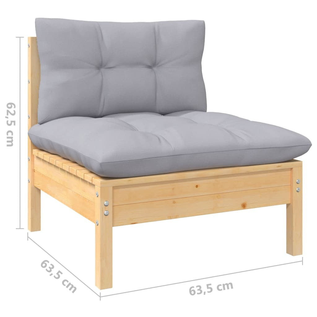10 Piece Patio Lounge Set with Gray Cushions Pinewood
