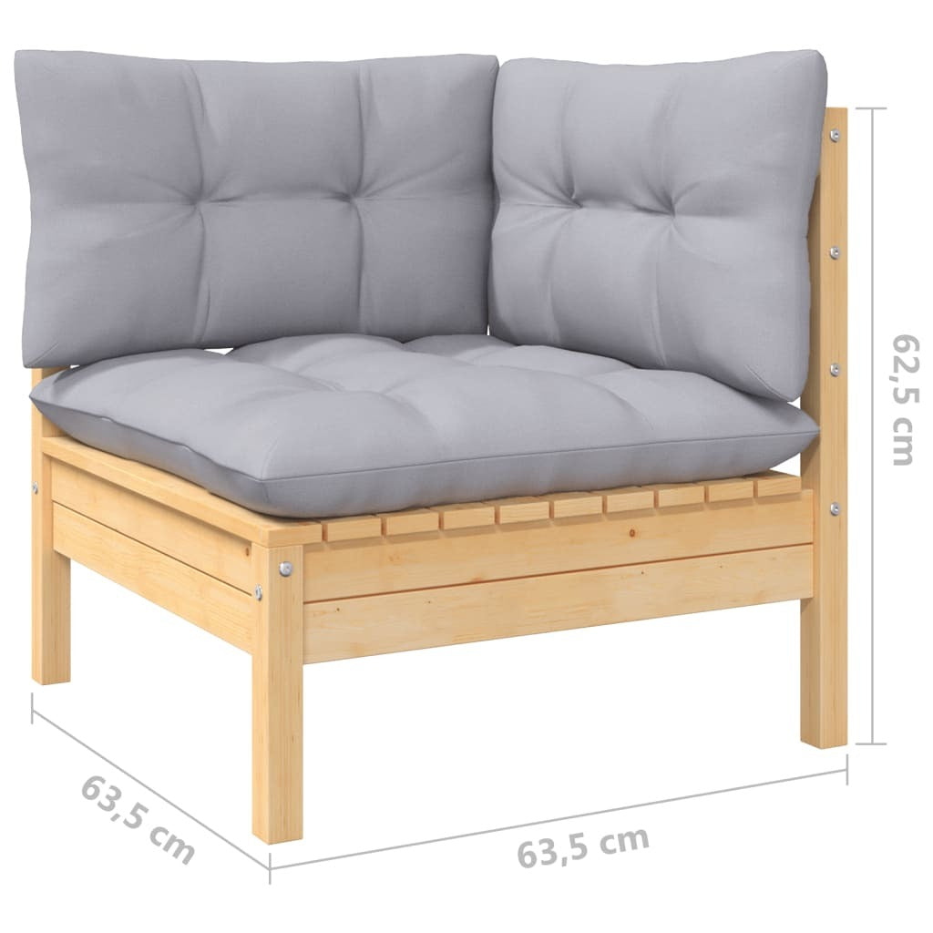 10 Piece Patio Lounge Set with Gray Cushions Pinewood