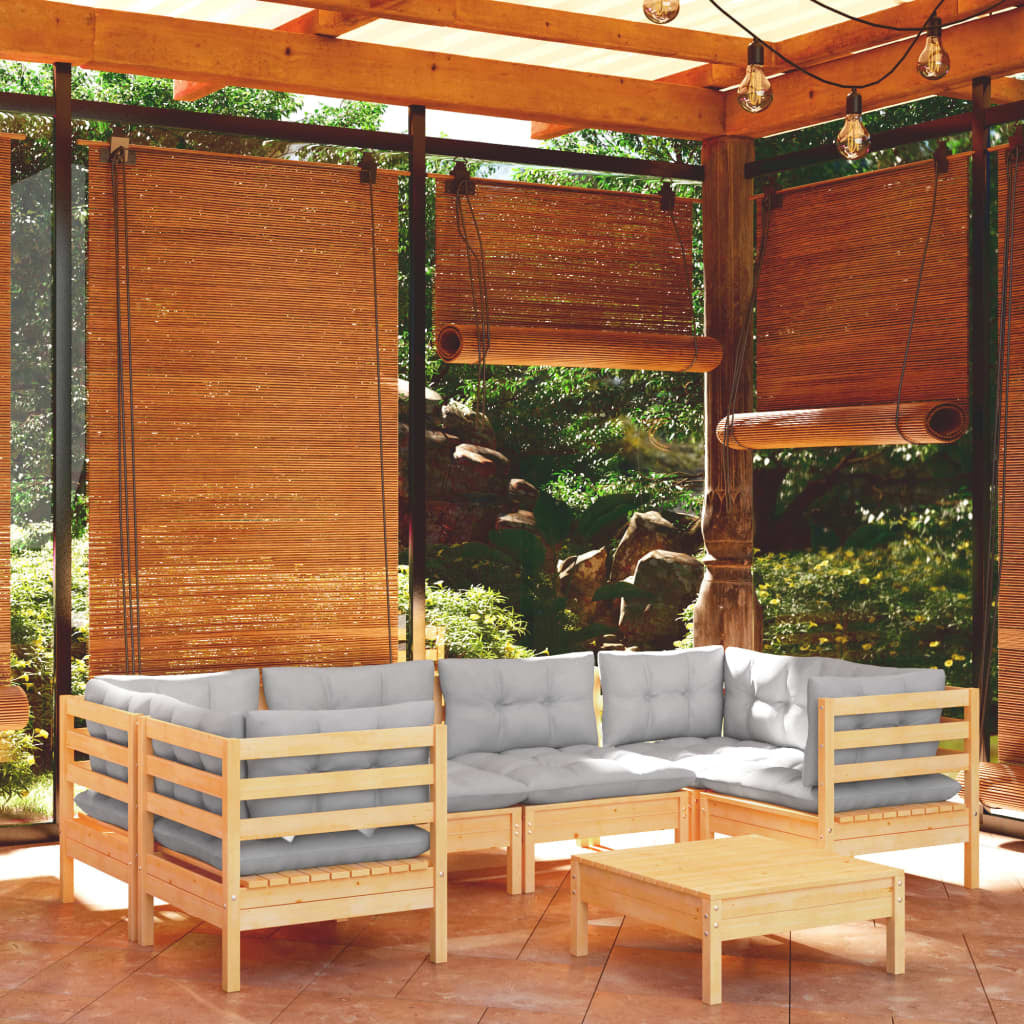 7 Piece Patio Lounge Set with Gray Cushions Pinewood