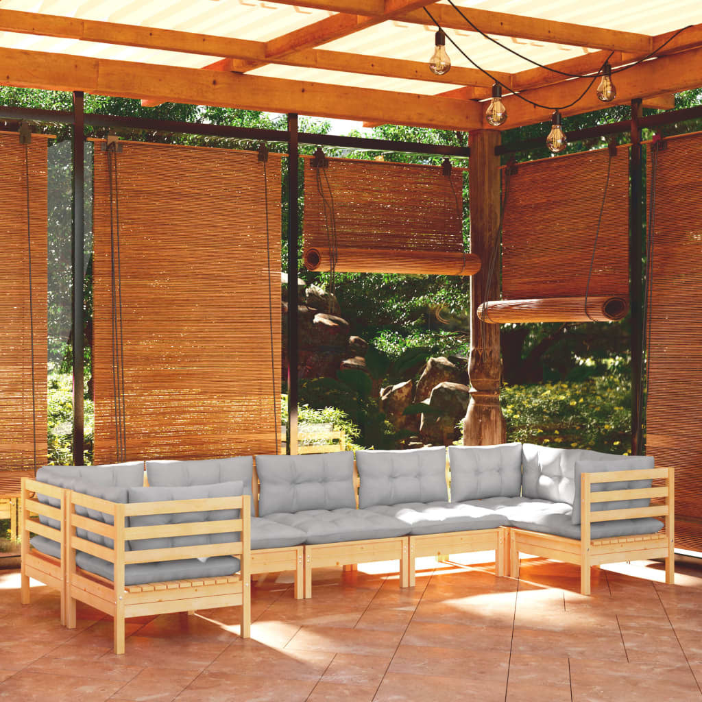 7 Piece Patio Lounge Set with Gray Cushions Pinewood
