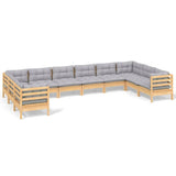 10 Piece Patio Lounge Set with Gray Cushions Pinewood