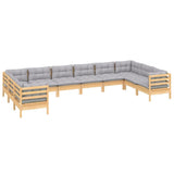 10 Piece Patio Lounge Set with Gray Cushions Pinewood
