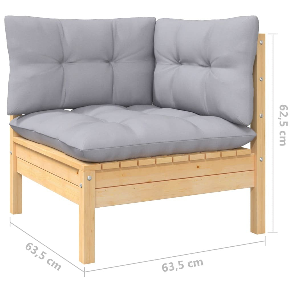 10 Piece Patio Lounge Set with Gray Cushions Pinewood