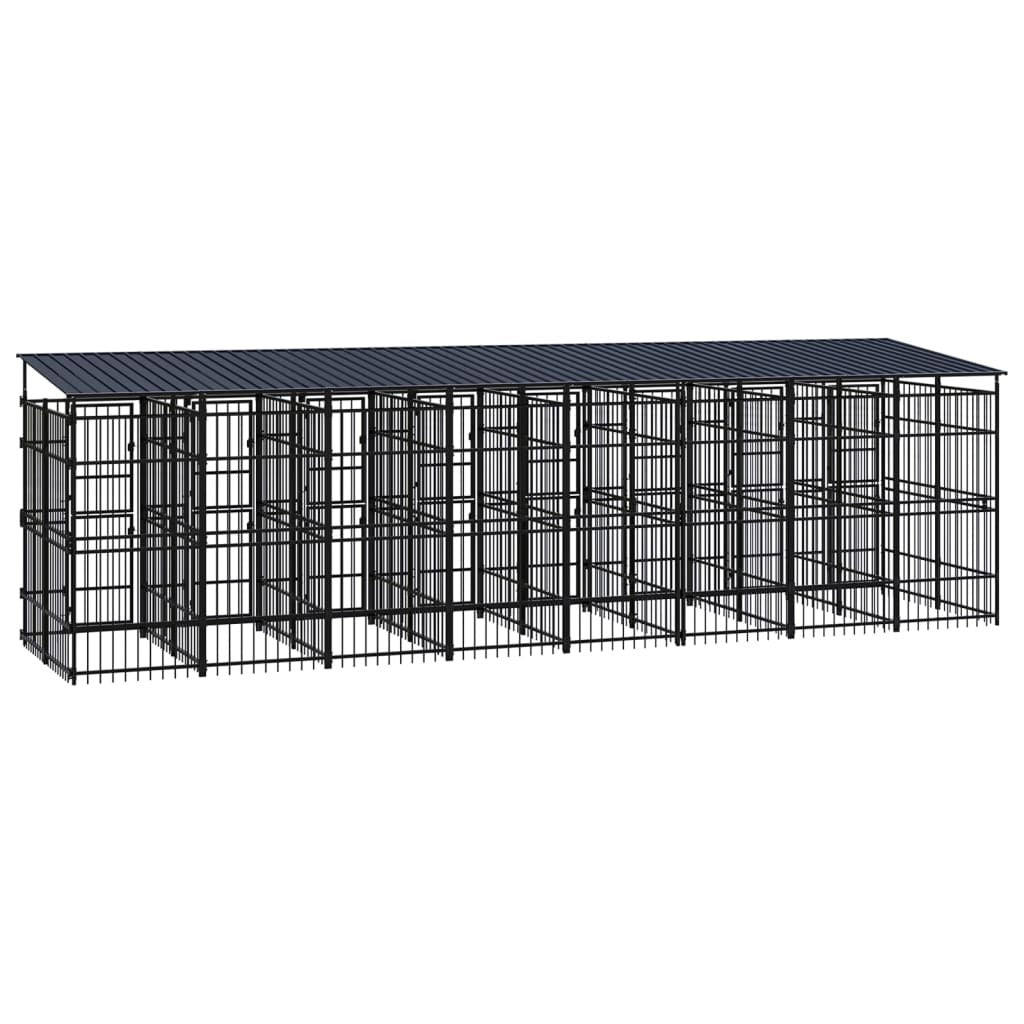 Outdoor Dog Kennel with Roof Steel 158.8 ft²