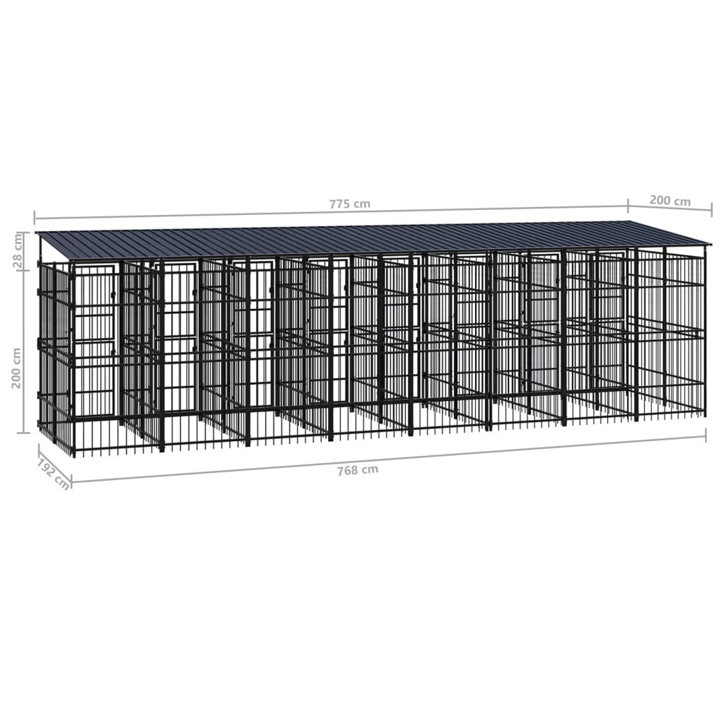 Outdoor Dog Kennel with Roof Steel 158.8 ft²