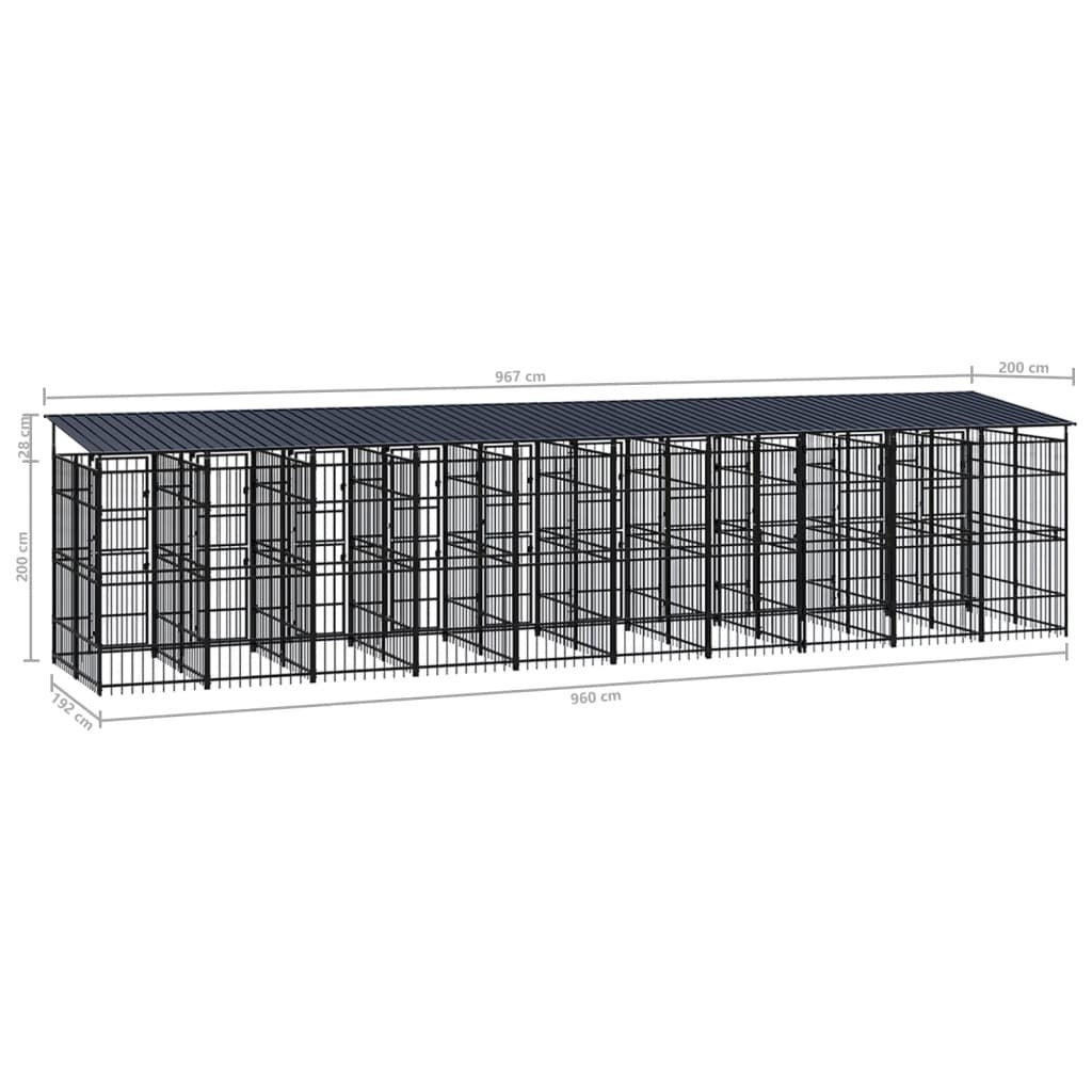 Outdoor Dog Kennel with Roof Steel 198.4 ft²