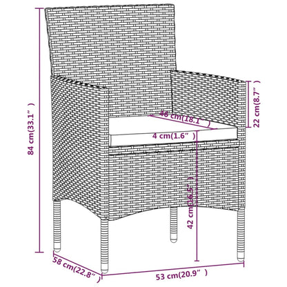 3 Piece Patio Dining Set with Cushions Gray and Black
