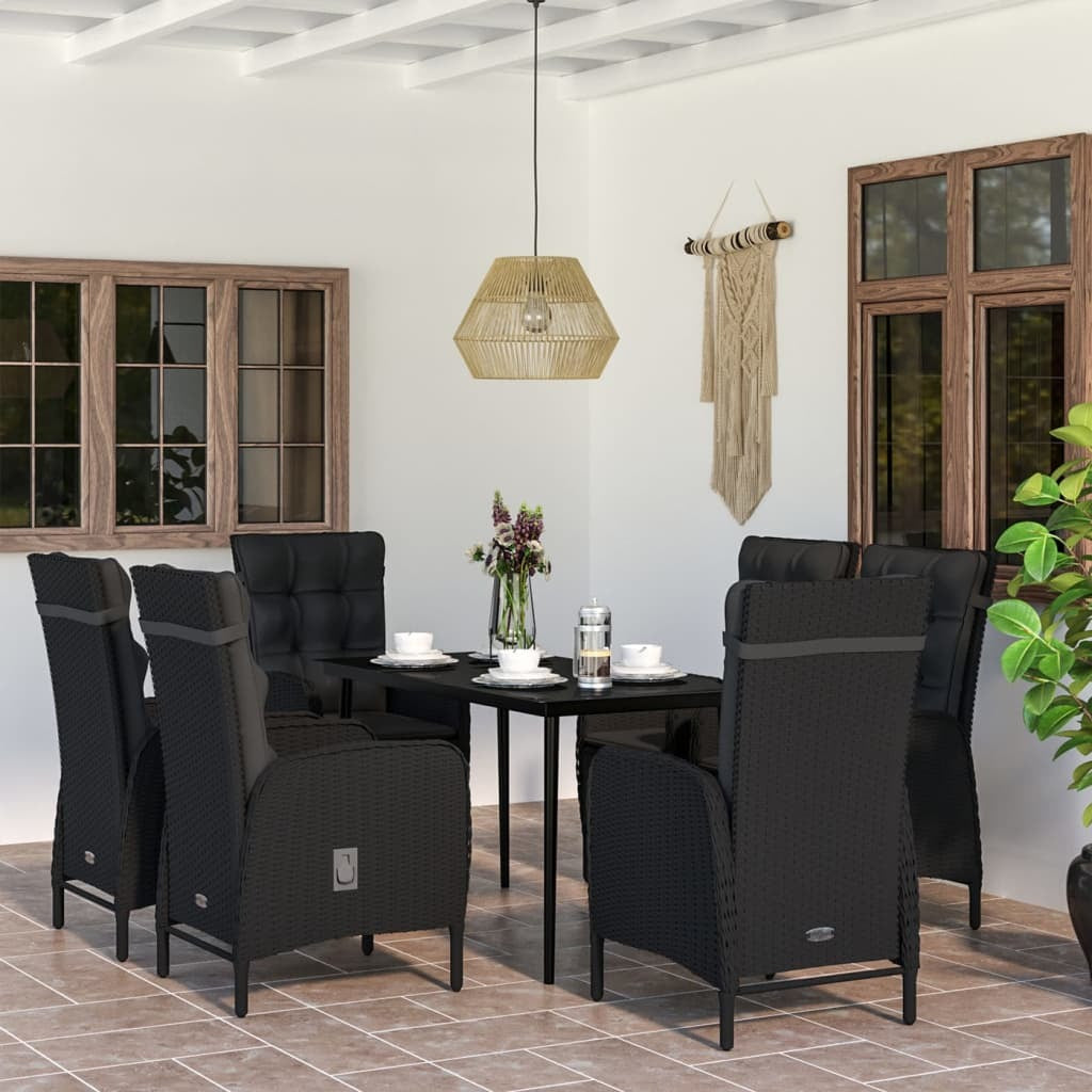 7 Piece Patio Dining Set with Cushions Black