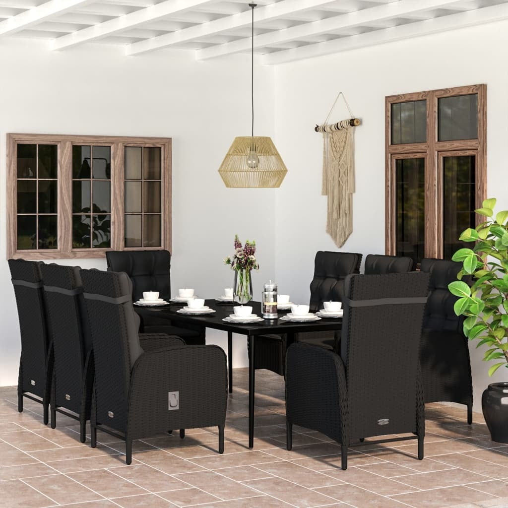 9 Piece Patio Dining Set with Cushions Black