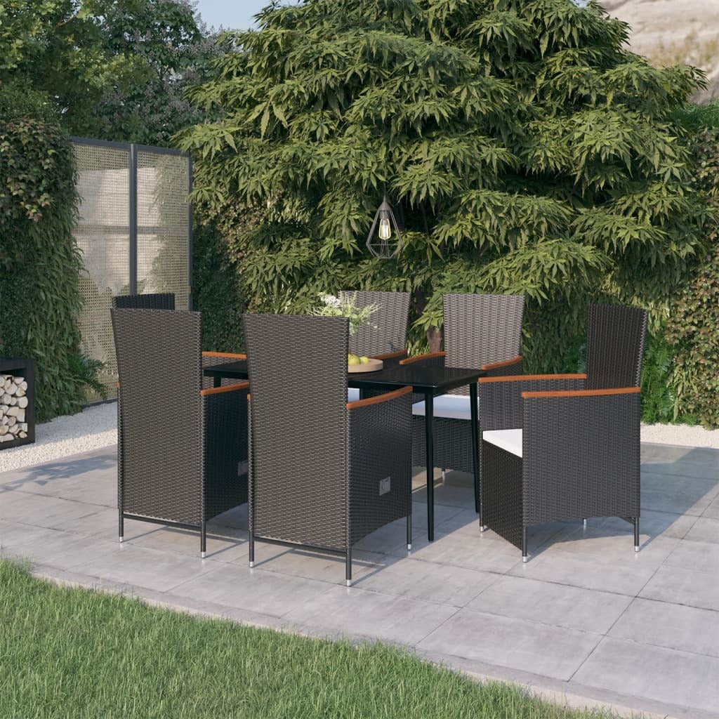 7 Piece Patio Dining Set with Cushions Black