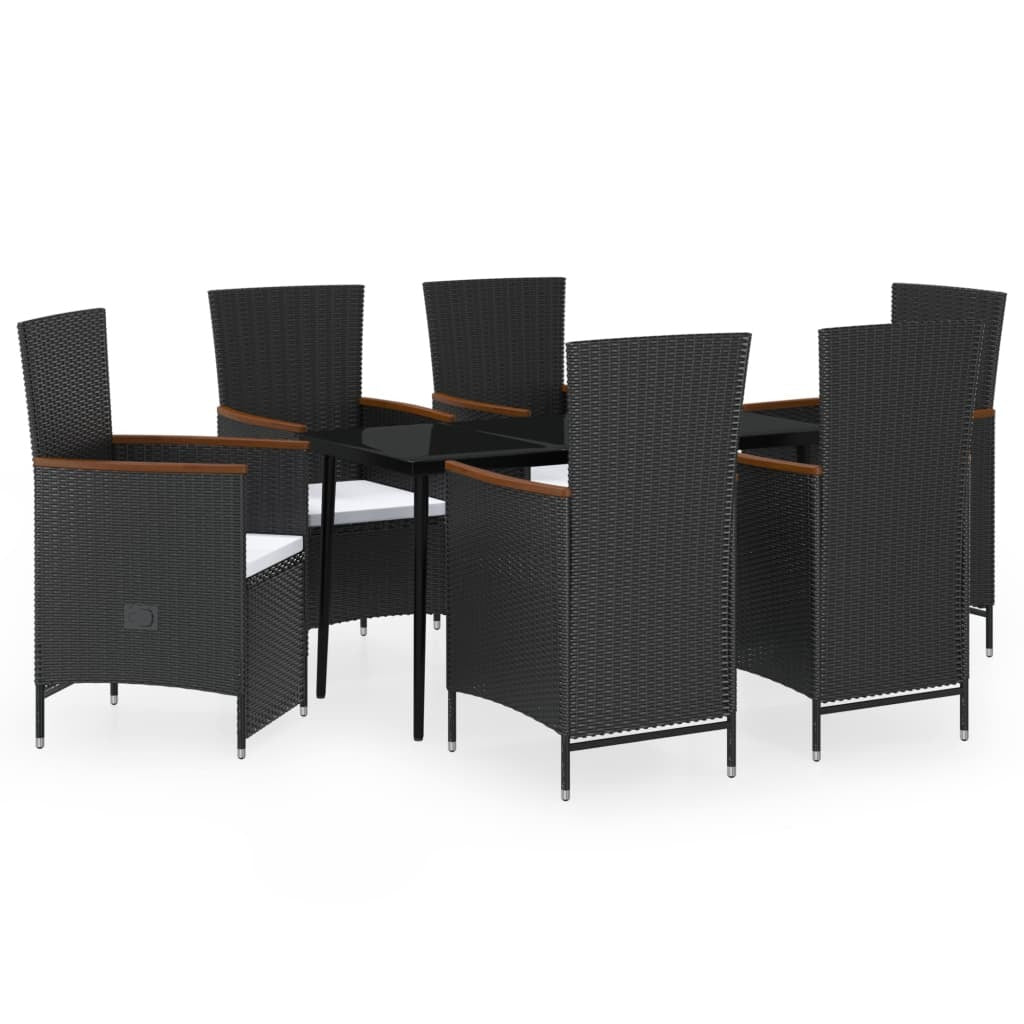 7 Piece Patio Dining Set with Cushions Black