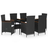 7 Piece Patio Dining Set with Cushions Black