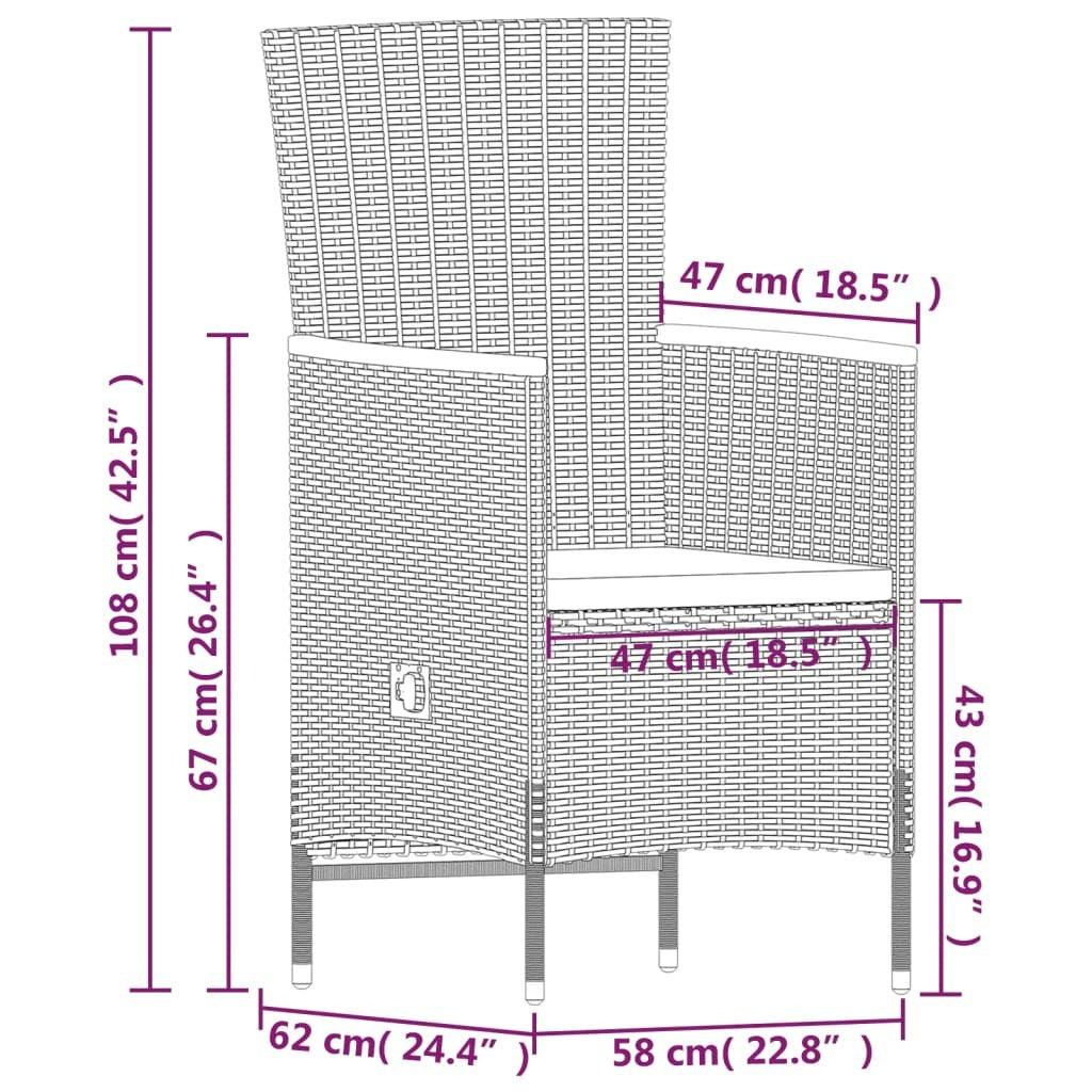 7 Piece Patio Dining Set with Cushions Black