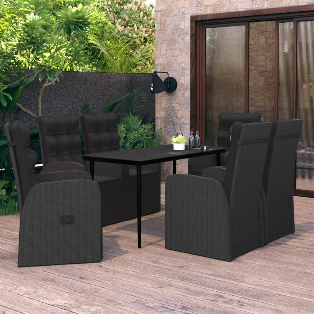 7 Piece Patio Dining Set with Cushions Black