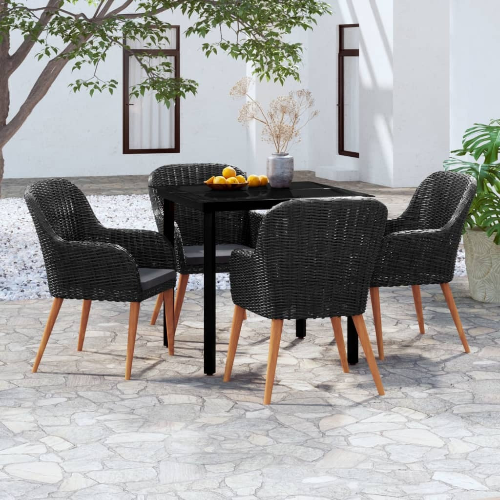 5 Piece Patio Dining Set with Cushions Black