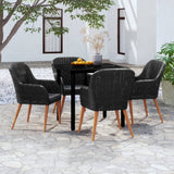 5 Piece Patio Dining Set with Cushions Black