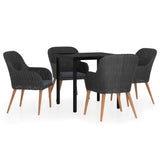 5 Piece Patio Dining Set with Cushions Black