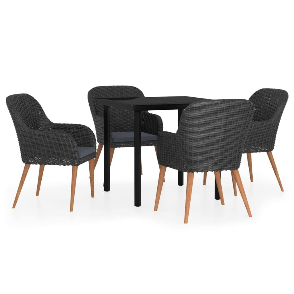 5 Piece Patio Dining Set with Cushions Black