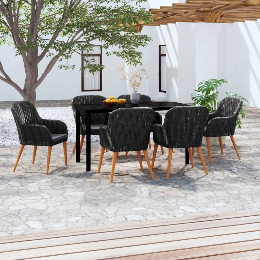 7 Piece Patio Dining Set with Cushions Black