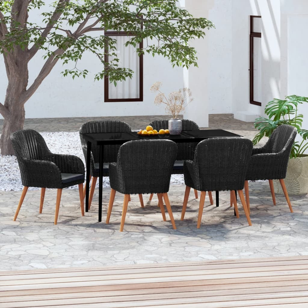7 Piece Patio Dining Set with Cushions Black