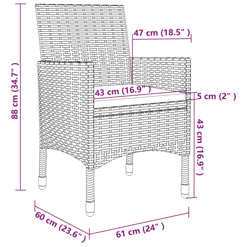 7 Piece Patio Dining Set with Cushions Poly Rattan and Glass