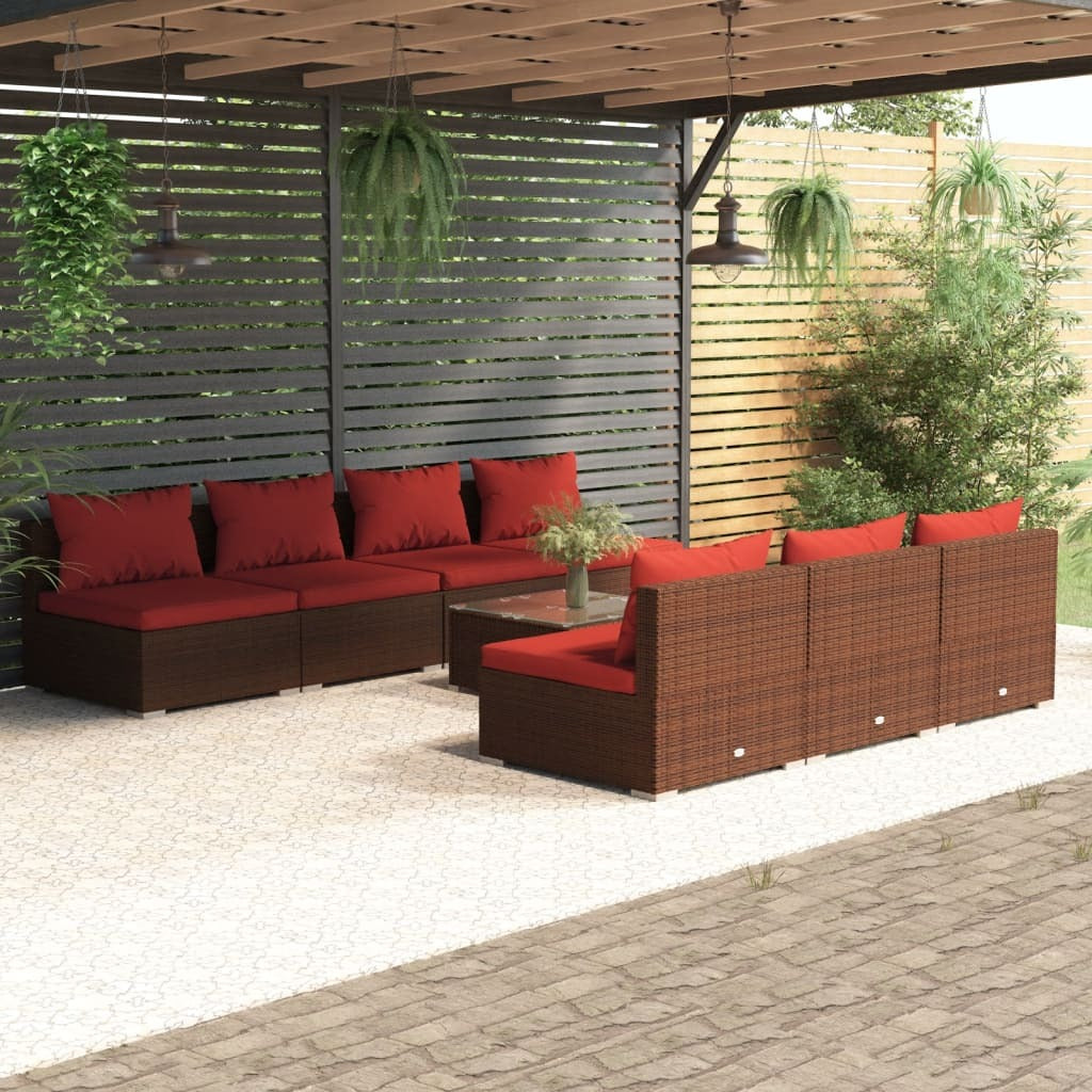 8 Piece Patio Lounge Set with Cushions Poly Rattan Brown