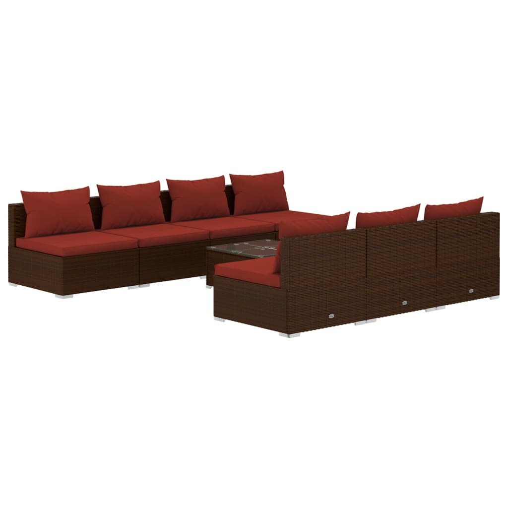 8 Piece Patio Lounge Set with Cushions Poly Rattan Brown