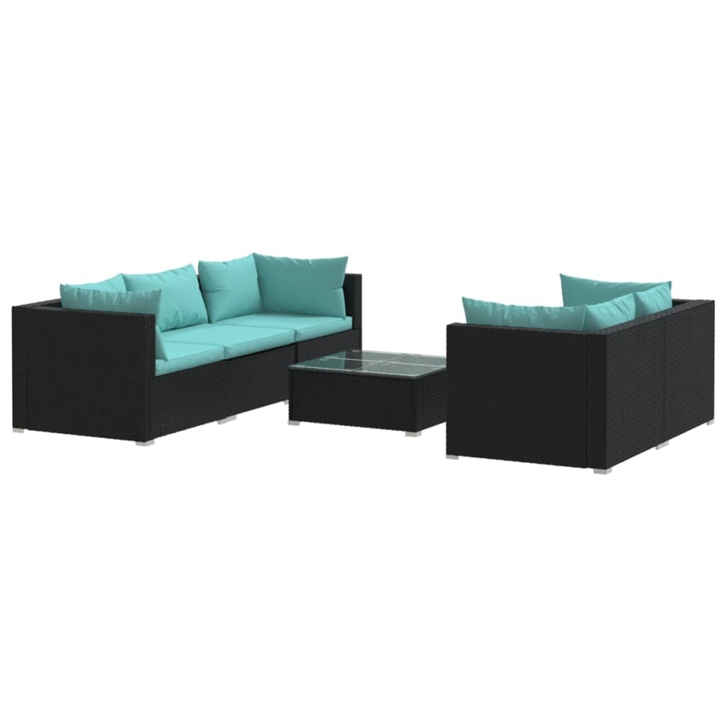 6 Piece Patio Lounge Set with Cushions Poly Rattan Black