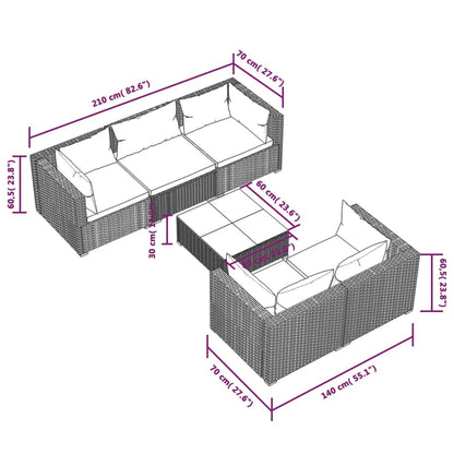 6 Piece Patio Lounge Set with Cushions Poly Rattan Black