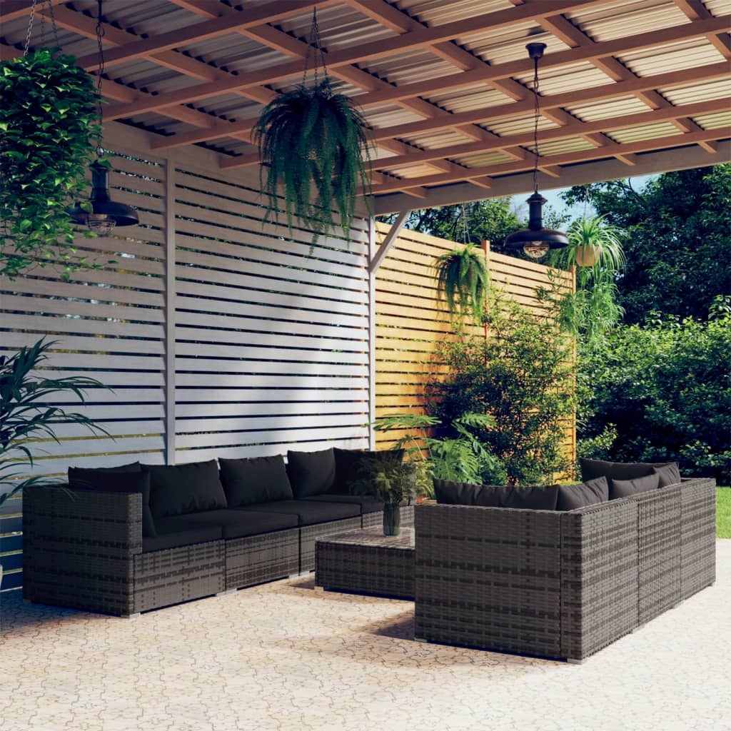 8 Piece Patio Lounge Set with Cushions Poly Rattan Gray