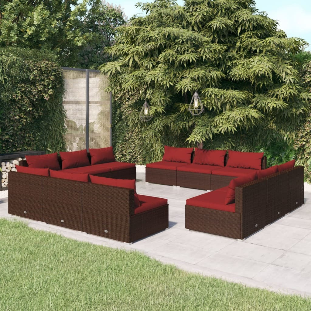 12 Piece Patio Lounge Set with Cushions Poly Rattan Brown