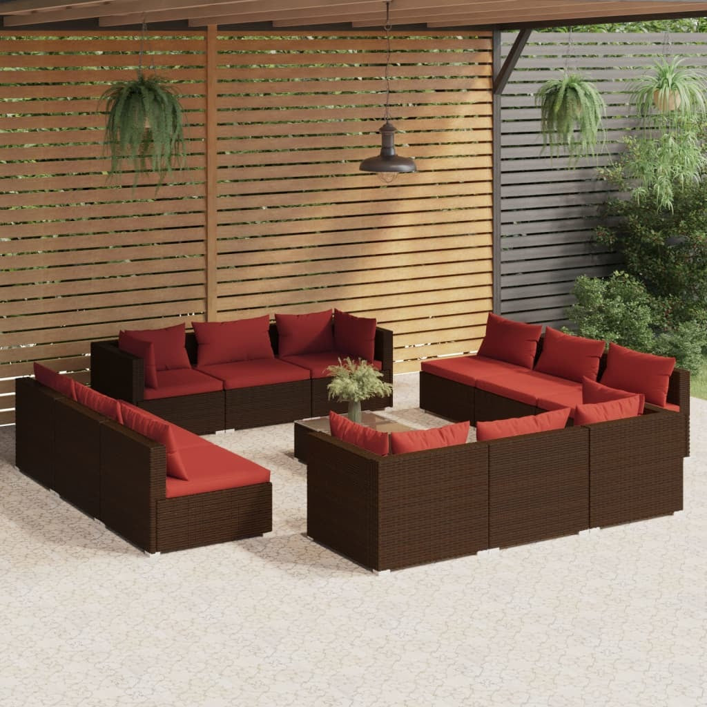 13 Piece Patio Lounge Set with Cushions Poly Rattan Brown