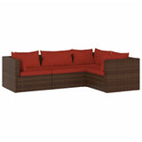 4 Piece Patio Lounge Set with Cushions Poly Rattan Brown